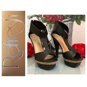 Refresh Black Leather Faux Platform Heels